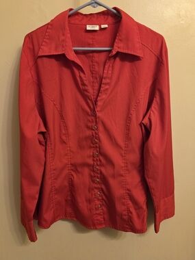 Cato Woman Red Corporate Girlie Button Down Blouse 18/20W Business Casual Office